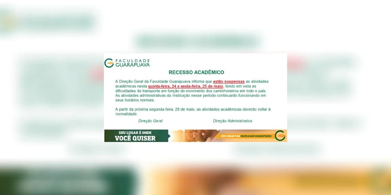 Unicentro e Faculdades Guarapuava suspendem atividades