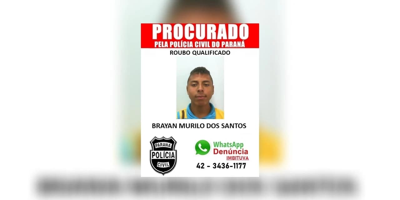 Policia Civil de Imbituva pede ajuda para prender foragido envolvido em assalto no município de Ivaí.