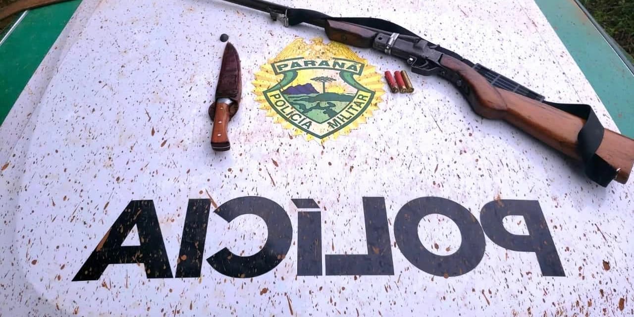 Em Guamiranga Polícia Ambiental prende suspeito transitando com espingarda calibre 36.