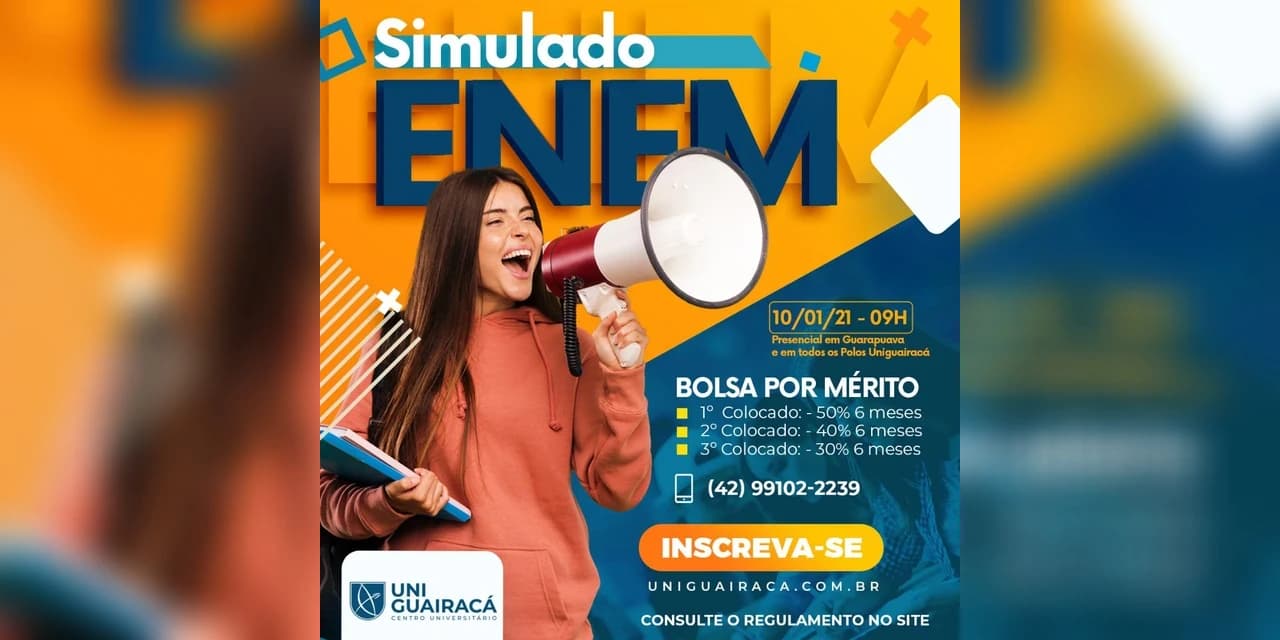 UniGuairacá promove simulado gratuito para estudantes que irão prestar o Enem