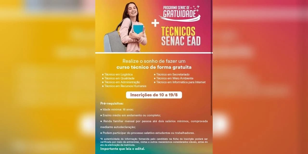 SENAC de Prudentópolis esta com as matriculas abertas o CURSO TÉCNICO EM ADMINISTRAÇÃO