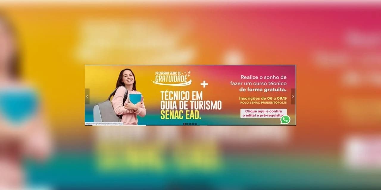 Senac Prudentópolis oferta curso gratuito de Técnico em Guia de Turismo