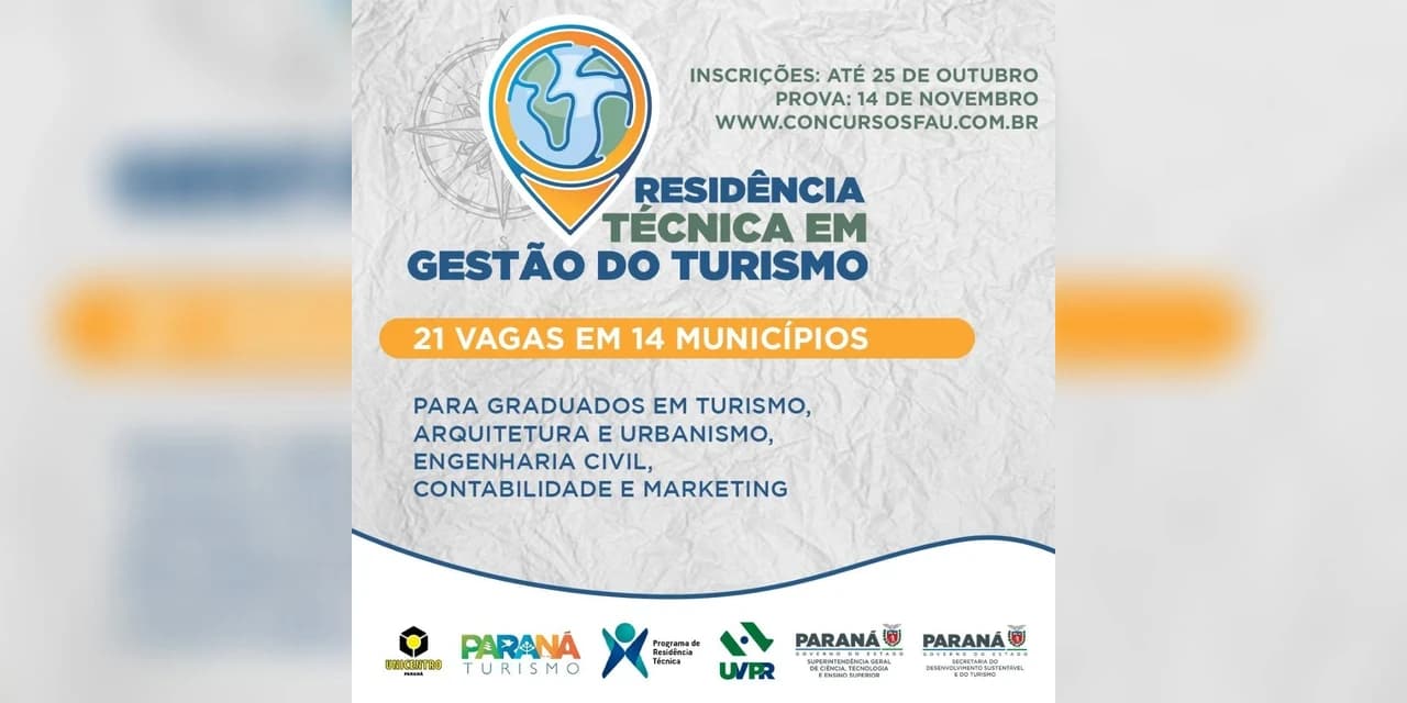 Restec em  Gestão do Turismo oferta 21 vagas em 14 municípios