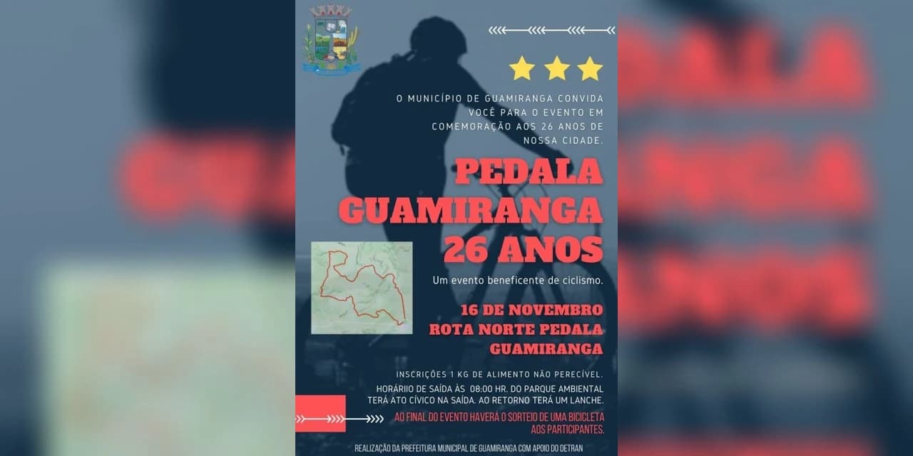 Pedala Guamiranga será realizado em comemoração aos 26 anos do município