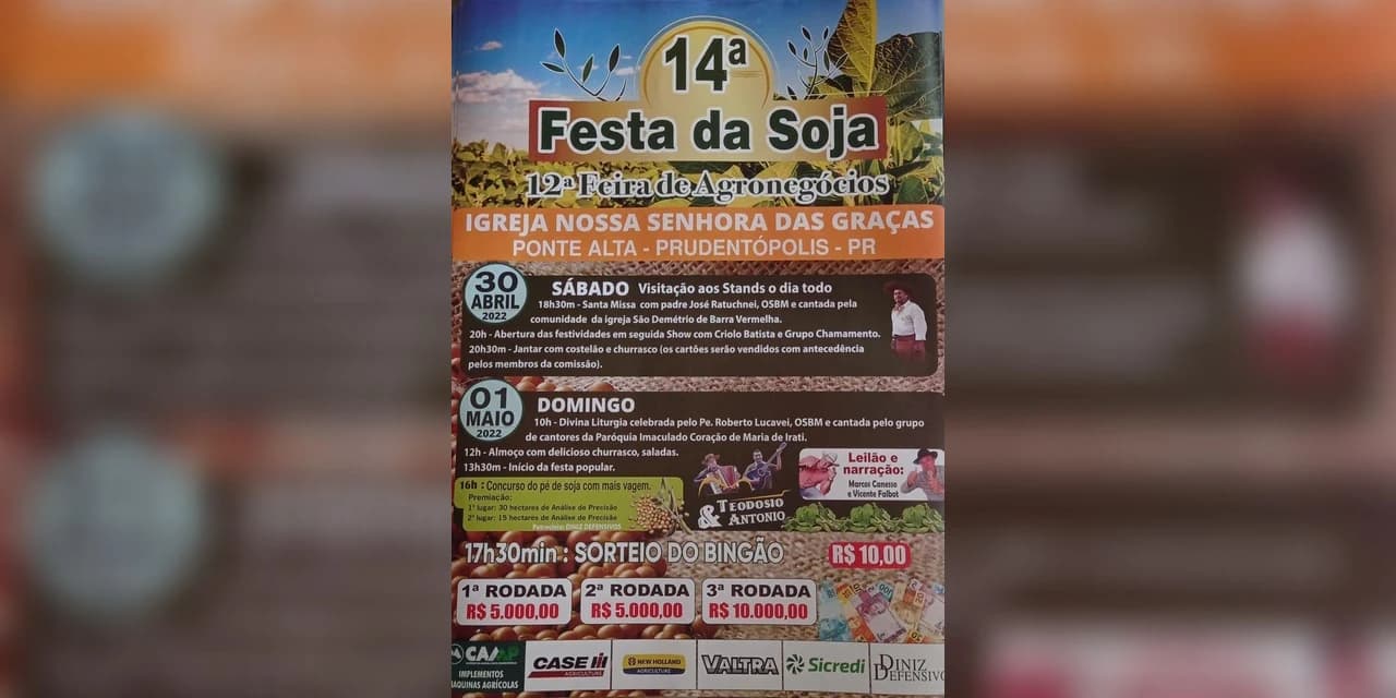 Festa da Soja em Ponte Alta começa nesse final de semana, em Prudentópolis
