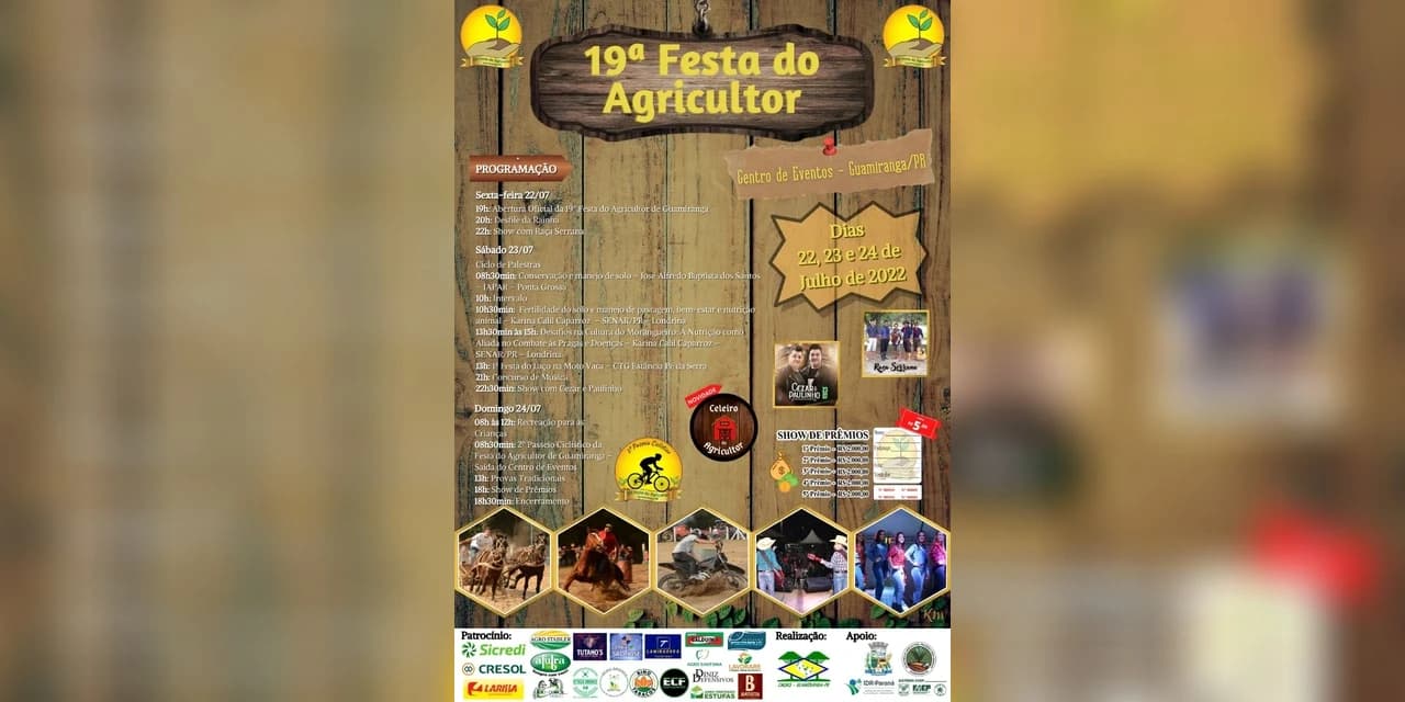 Programação da 19º Festa do Agricultor em Guamiranga já está disponível