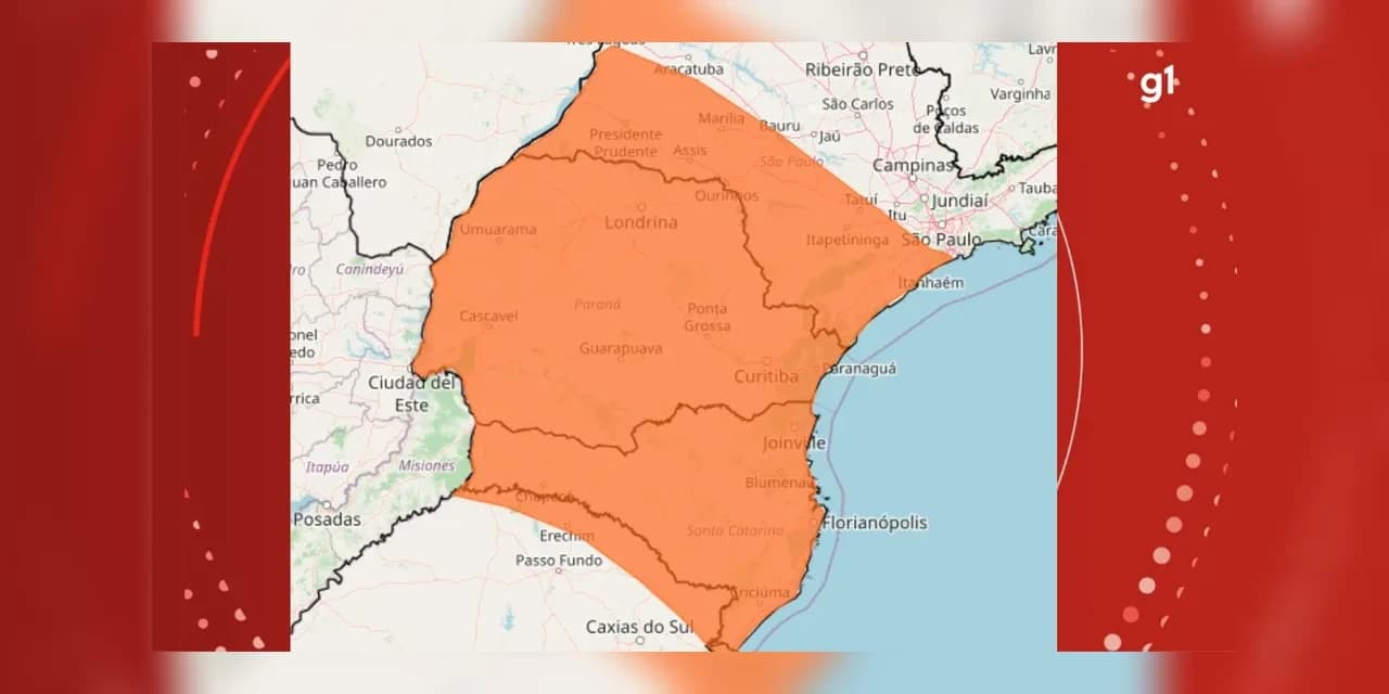 Paraná está com alerta de tempestades; ventos podem chegar a 100 km/h, diz Inmet