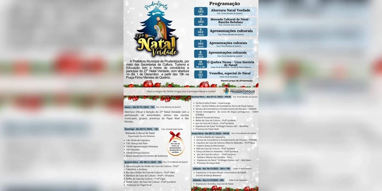 27° Natal Verdade; Confira a programação e locais das atracões.