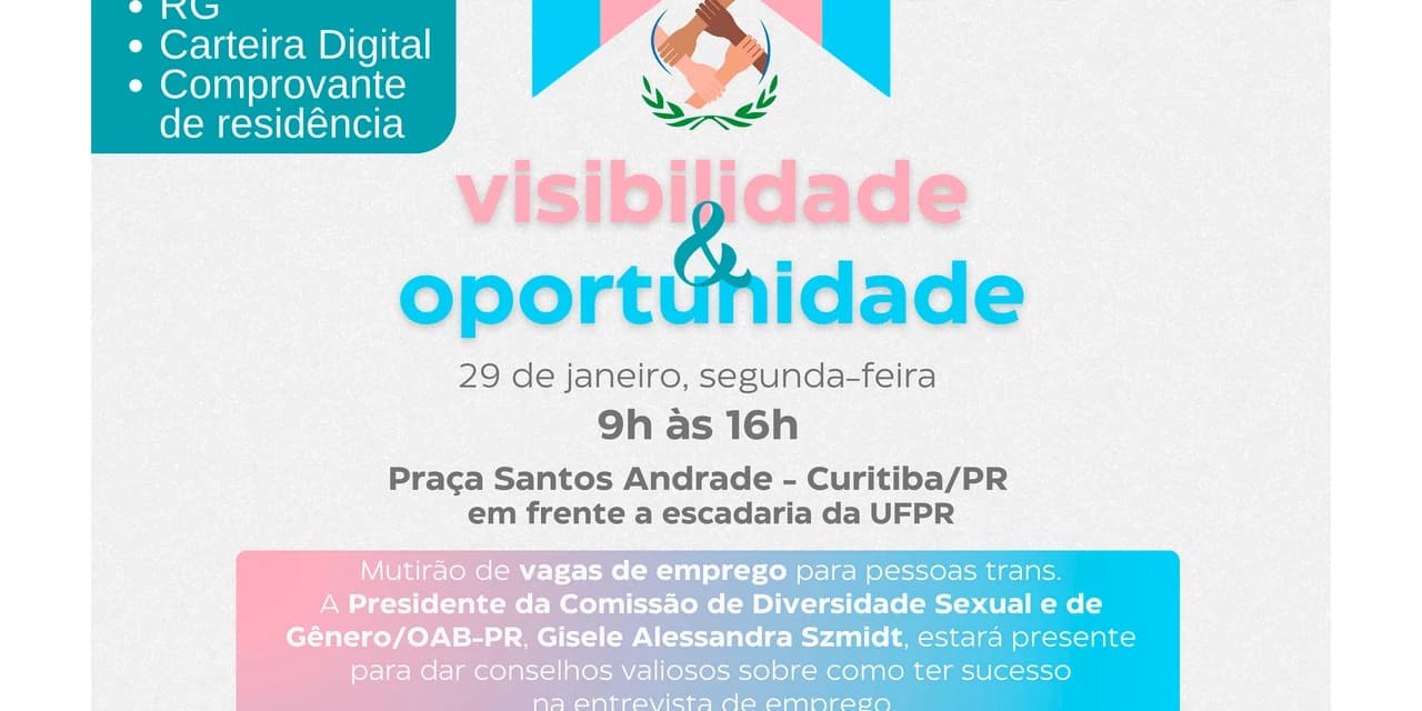 Estado promoverá ação de cidadania e empregabilidade no Dia da Visibilidade Trans