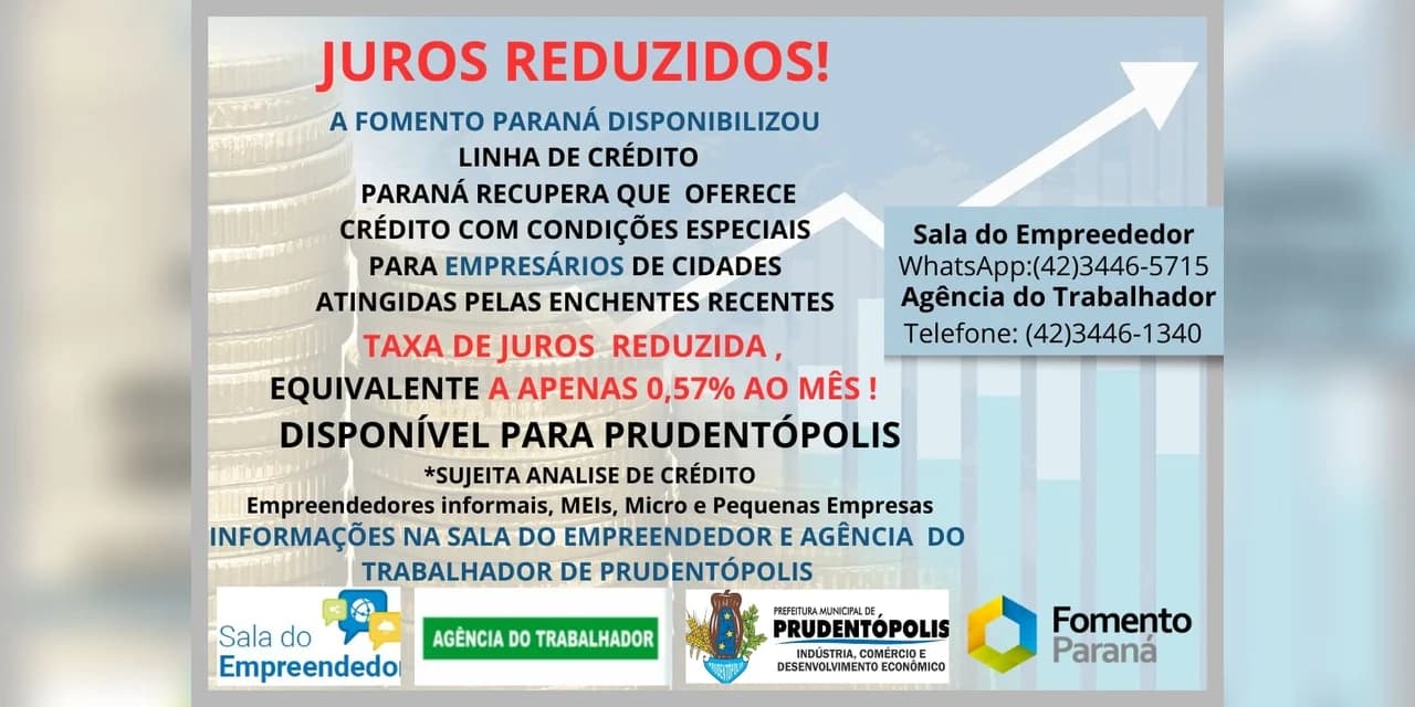 A FOMENTO PR anunciou uma iniciativa chamada "PARANA RECUPERA" que visa auxiliar empresários de cidades impactadas pelas recentes enchentes