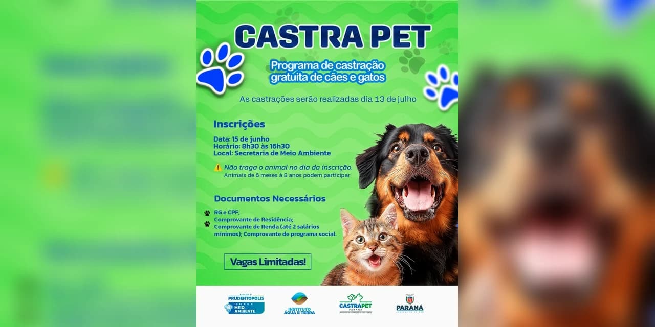 Prudentópolis recebe o Programa Estadual Castrapet Paraná para castração gratuita de cães e gatos