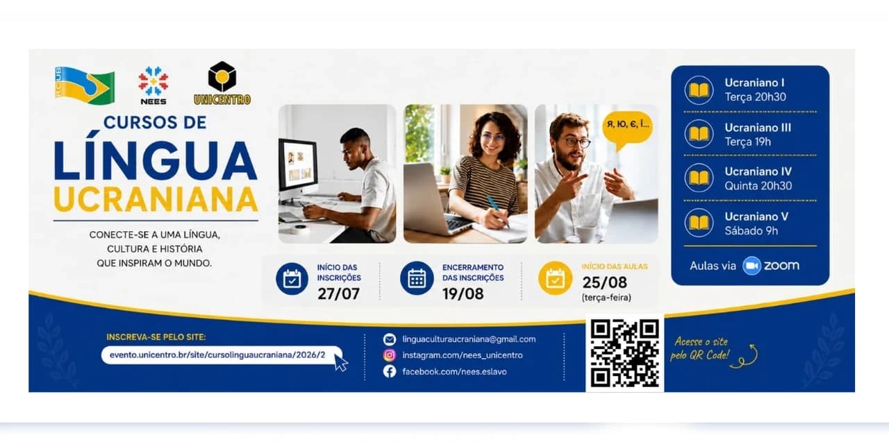 Unicentro está com as inscrições abertas para os Cursos de Língua Ucraniana, ofertados em modalidade online