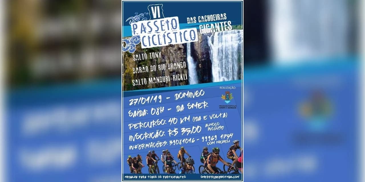 Passeio ciclístico das cachoeiras gigantes será realizado em Prudentópolis