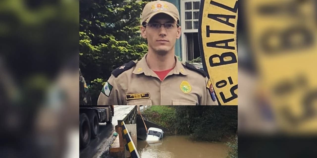 Bombeiro de União da Vitória em ato heroico retira quatro pessoas em carro submerso.