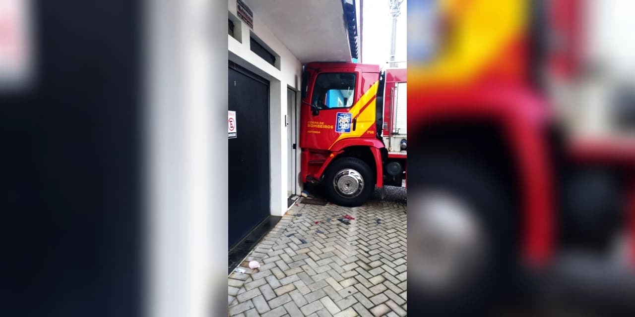 Caminhão do corpo de bombeiros de Prudentópolis perde o freio e colide com prédio