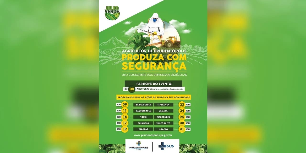 Saúde realiza a campanha julho verde para orientar agricultores sobre o uso correto de defensivos agrícolas