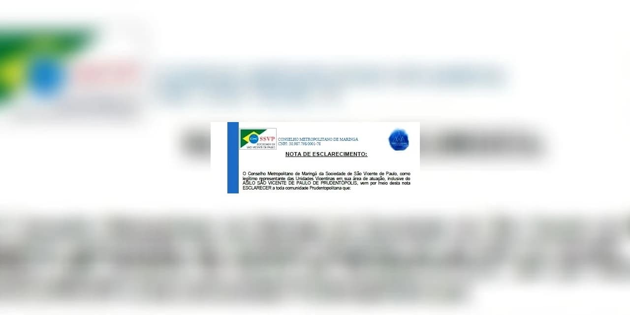 Conselho Metropolitano de Maringá emite nota de esclarecimento sobre intervenção do asilo São Vicente de Paulo em Prudentópolis