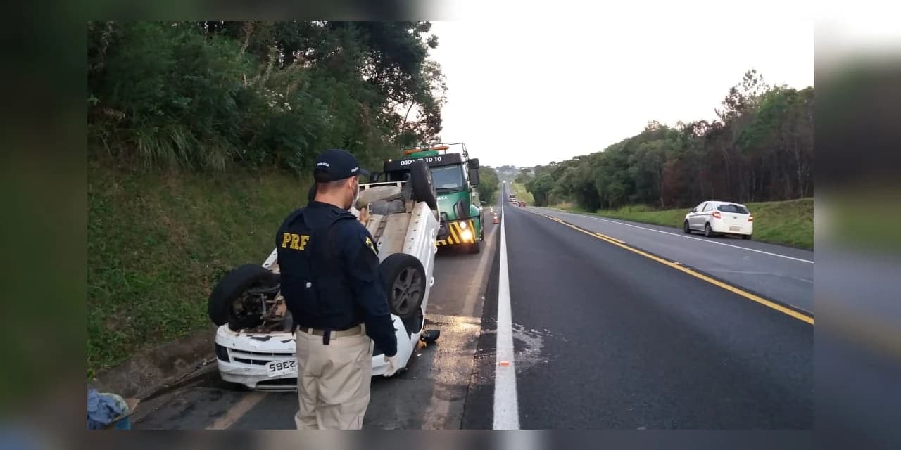 Veículo com placas de Ivaí sofre acidente na BR 373 em Imbituva