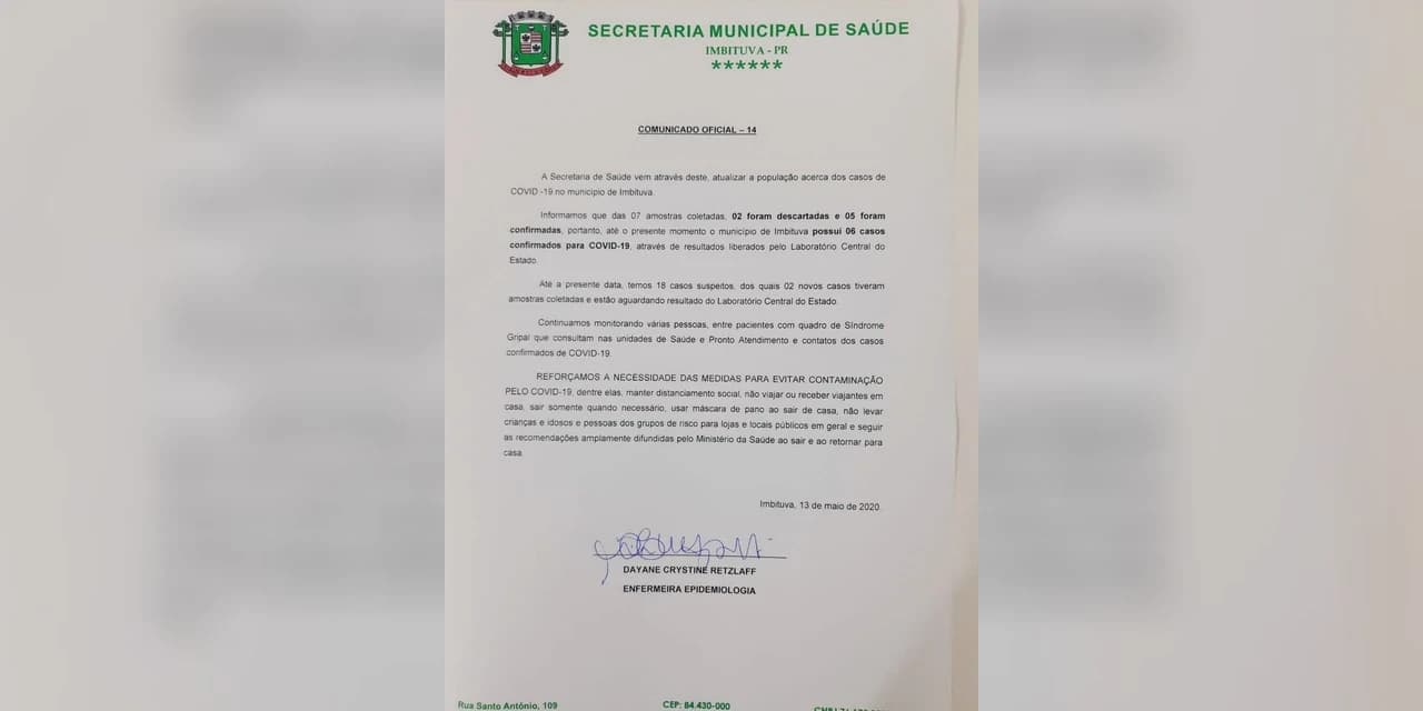 Covid-19: Imbituva tem novas confirmações e chega à 6 casos