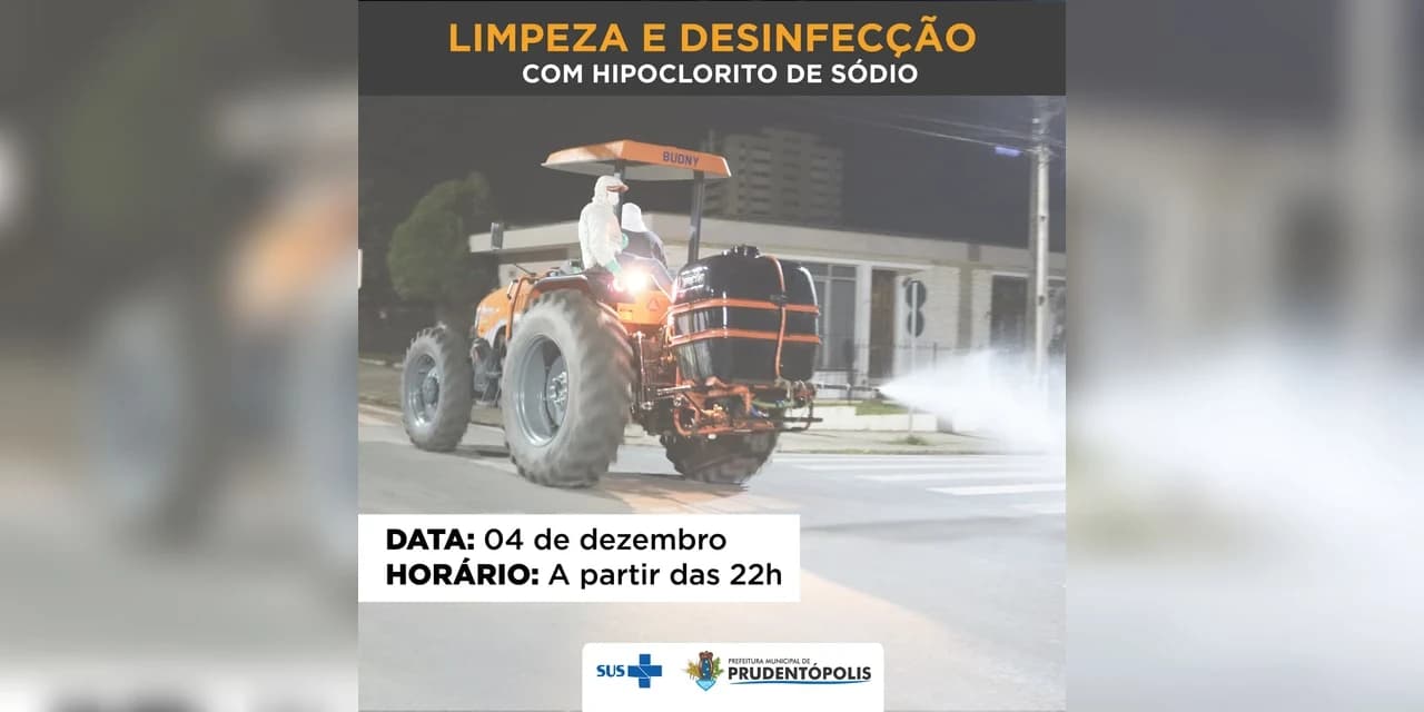 Prefeitura de Prudentópolis fará a desinfecção das ruas da cidade