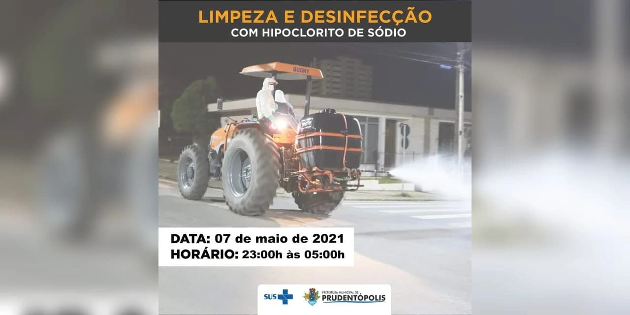 Saúde vai realizar em Prudentópolis a limpeza e desinfecção das vias e espaços públicos