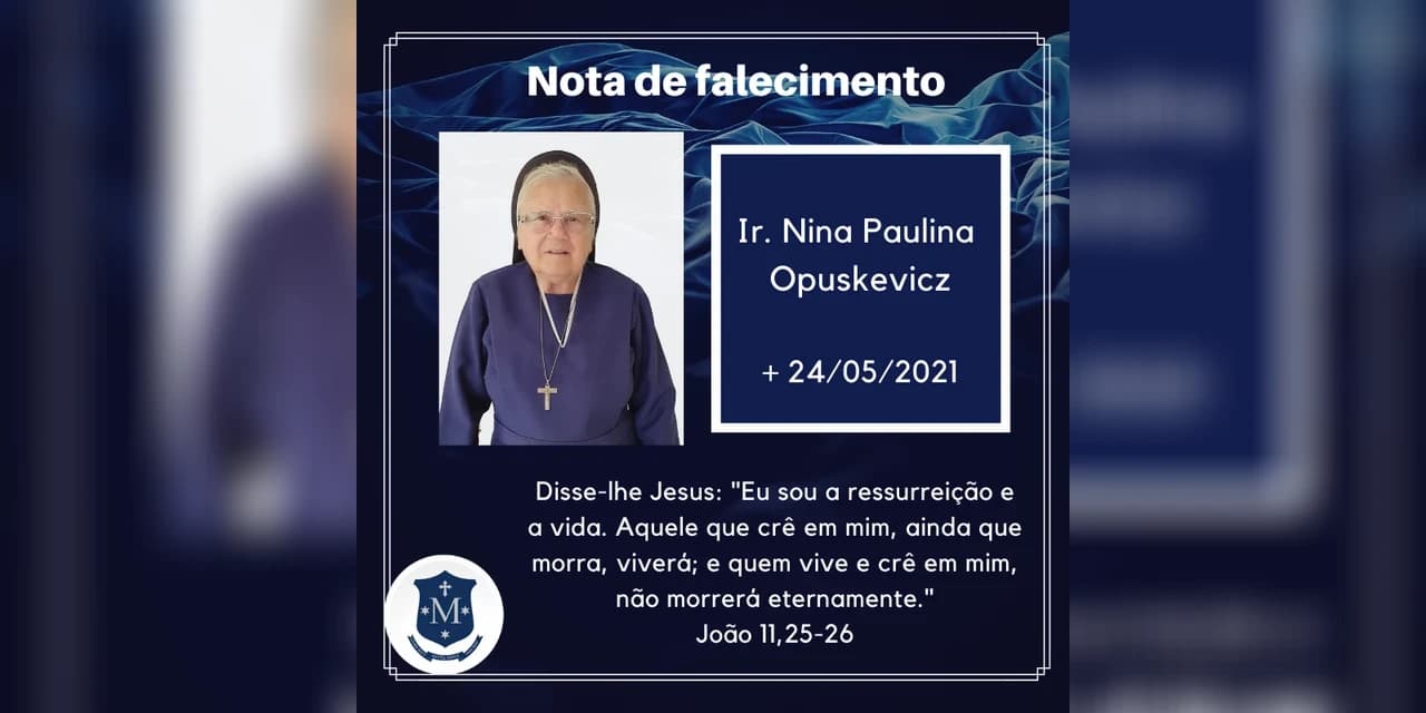 NOTA DE FALECIMENTO: É com pesar que as Irmãs Servas de Maria Imaculada comunicam o falecimento