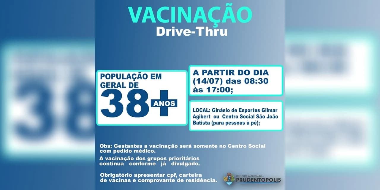 Covid-19: Nesta quarta, Prudentópolis passa a vacinar pessoas a partir de 38 anos