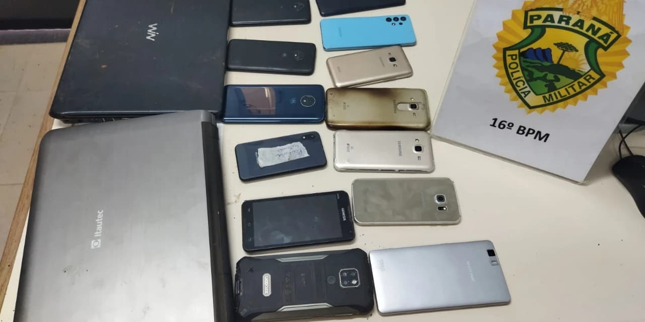 Em Turvo polícia recupera vários aparelhos celulares e dois notebooks que foram furtados em uma loja