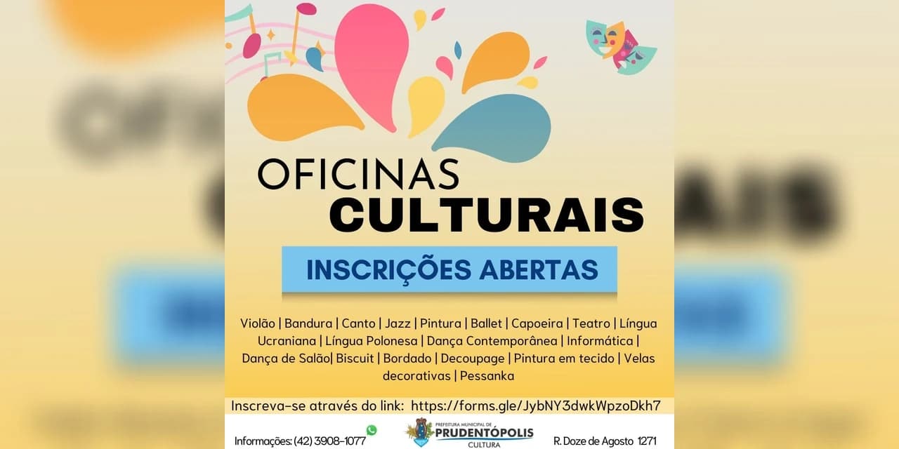 Estão abertas as pré-inscrições para oficinas culturais da Casa da Cultura