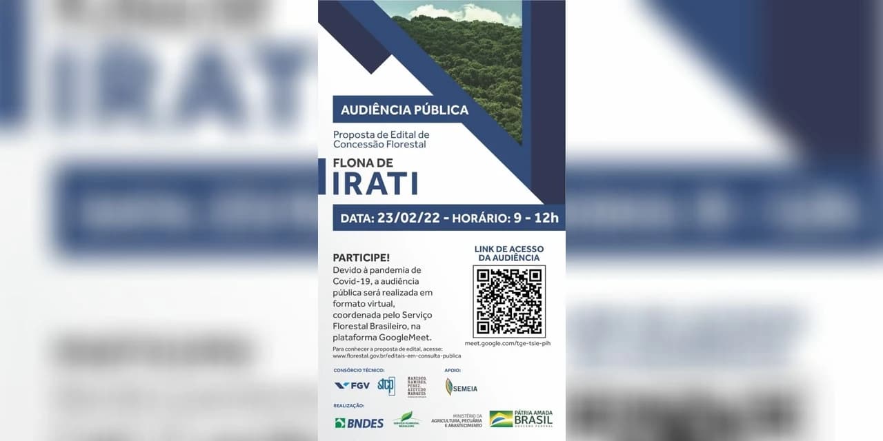 Audiência pública sobre concessão da Flona de Irati acontece nesta quarta-feira