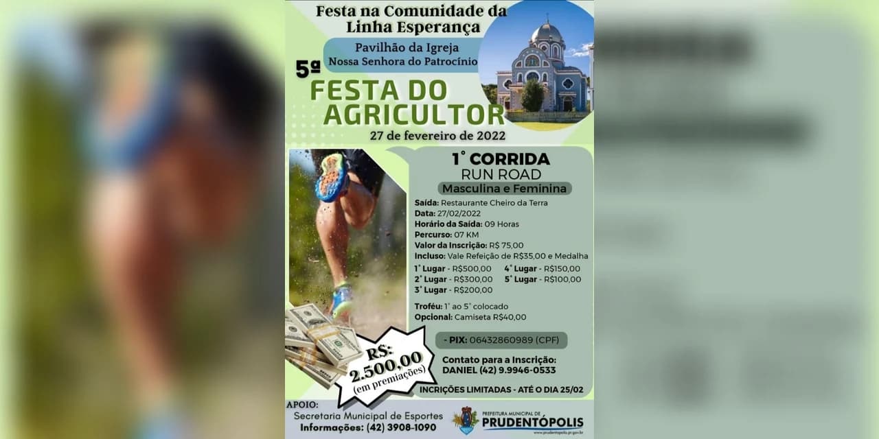 Inscrições para 1ª Corrida Run Road na 5ª Festa do Agricultor acabam hoje (25)