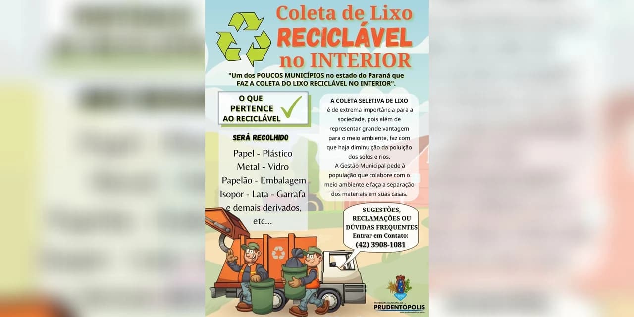 Prefeitura vai realizar coleta de lixo reciclável no interior de Prudentópolis