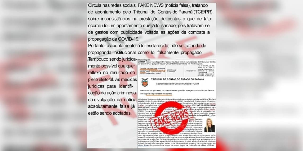 Postagem divulgada em redes sociais sobre a prestação de contas de 2020 é Fake News