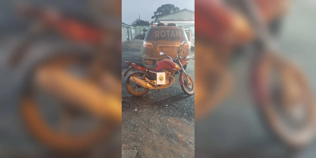 Moto com indicios de adulteração foi apreendida pela Rotam no interior de Prudentópolis