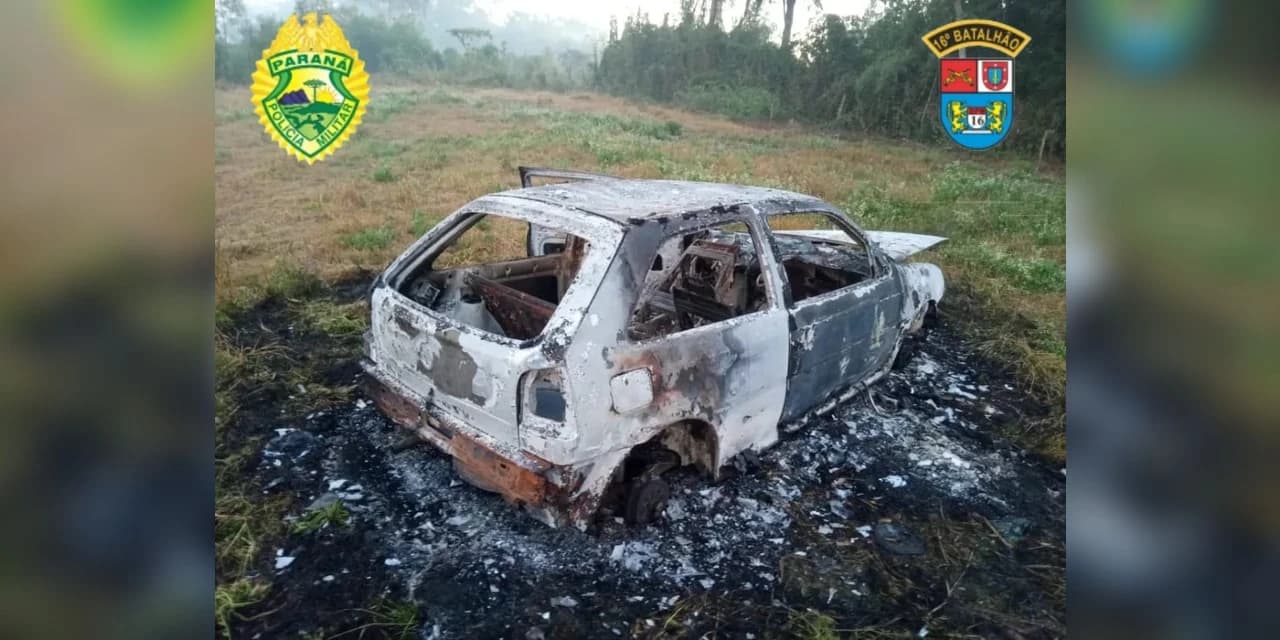 Carro furtado é encontrado carbonizado na linha Vicente Machado
