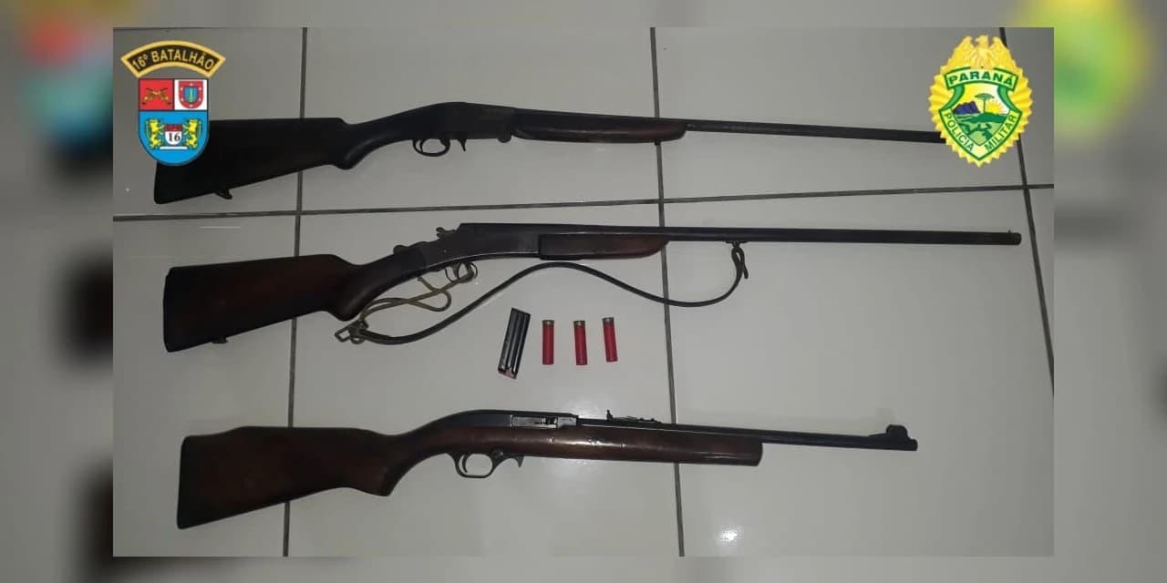Homem é preso na Linha Manduri após agredir a esposa e a filha e três armas foram apreendidas pela polícia