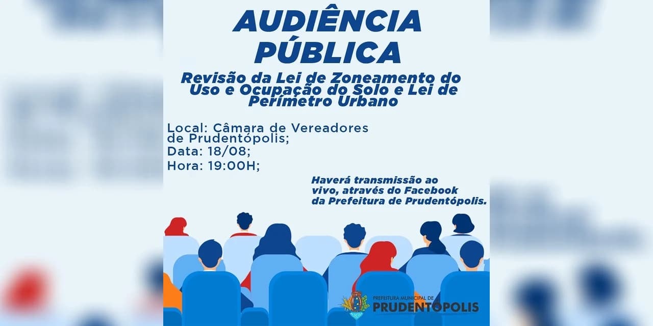 Câmara dos vereadores vai realizar uma Audiência Pública no dia 18 de agosto