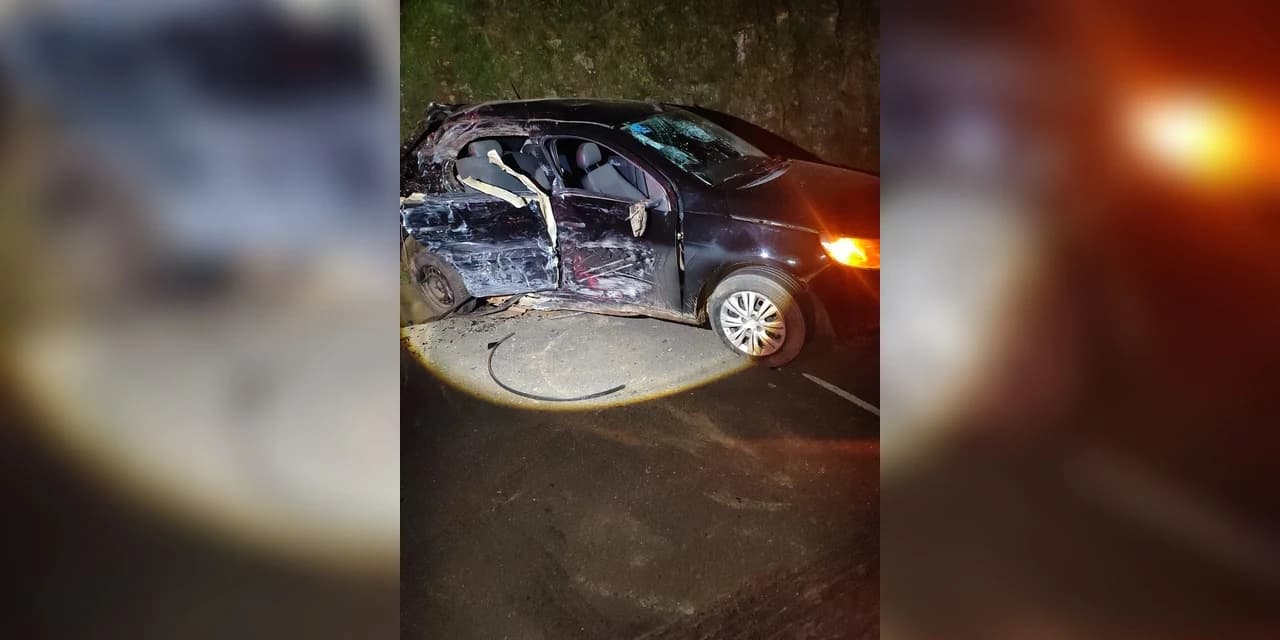 Acidente entre ônibus e automóvel na BR 373 em Bracatinga deixou uma pessoa ferida