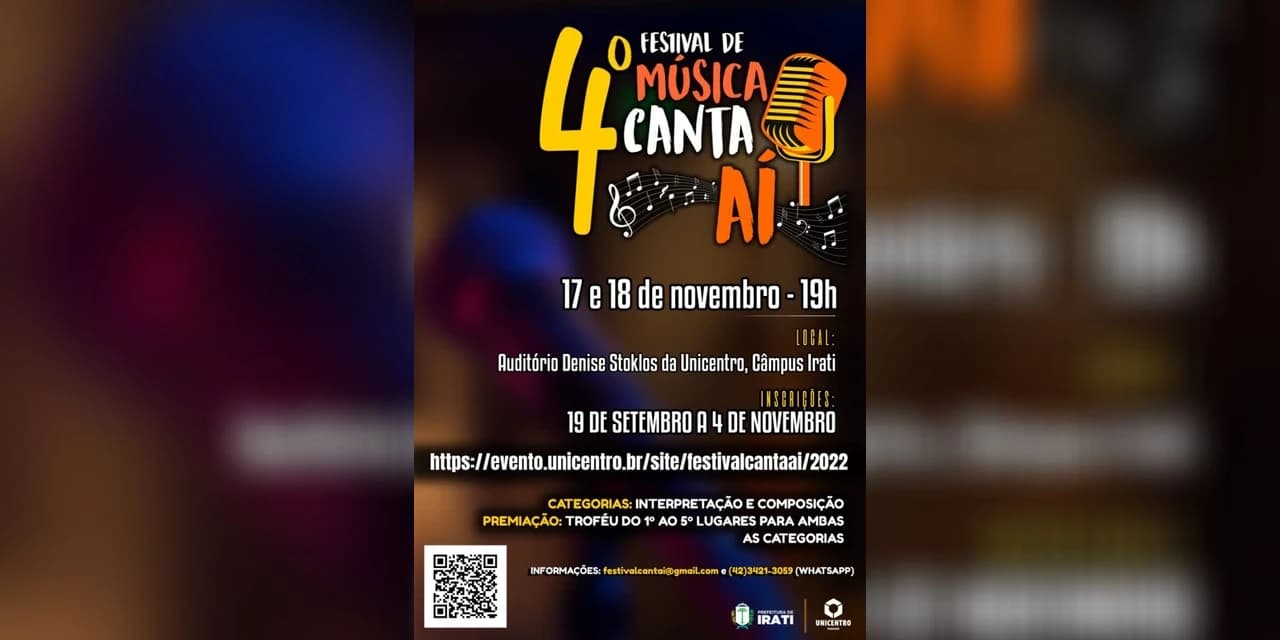 4ª edição do Festival Canta Aí, da Unicentro de Irati, está com inscrições abertas