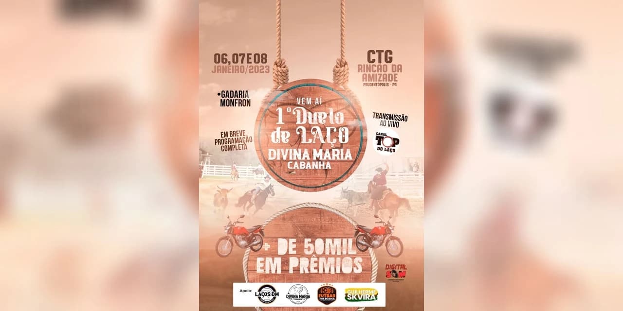 1º Duelo de Laço Divina Maria Cabanha reúne mais de R$ 50 mil em prêmios; evento começou nesta sexta (06)