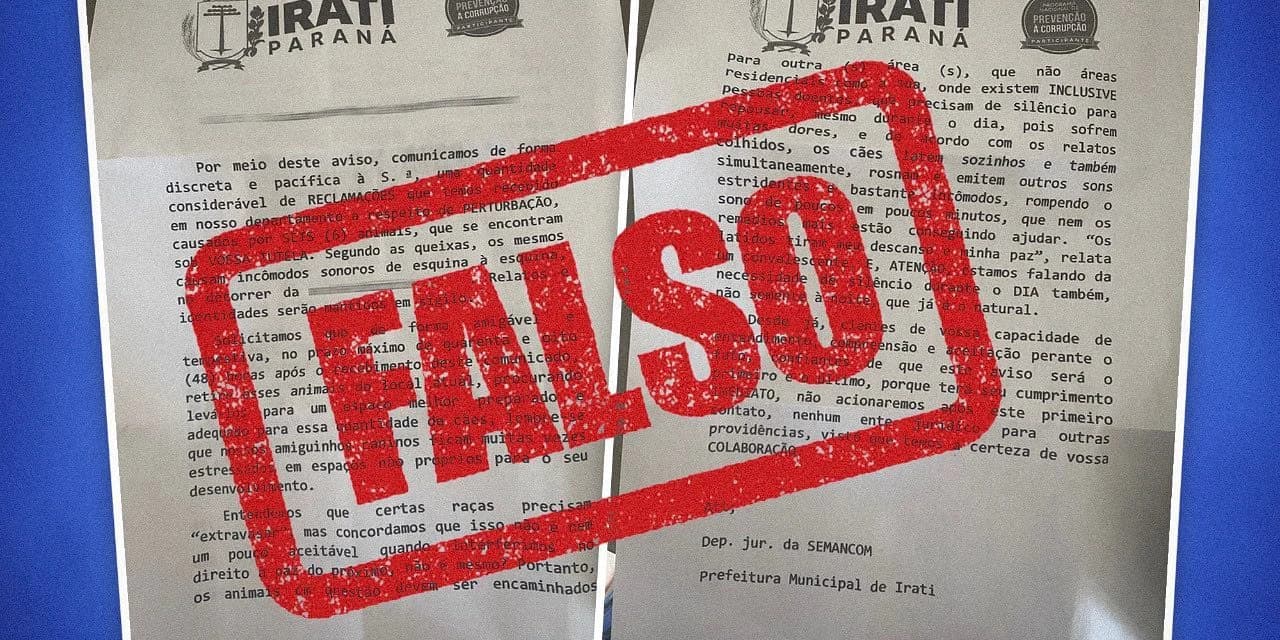 Prefeitura de Irati alerta sobre documento falso em nome da Procuradoria Jurídica
