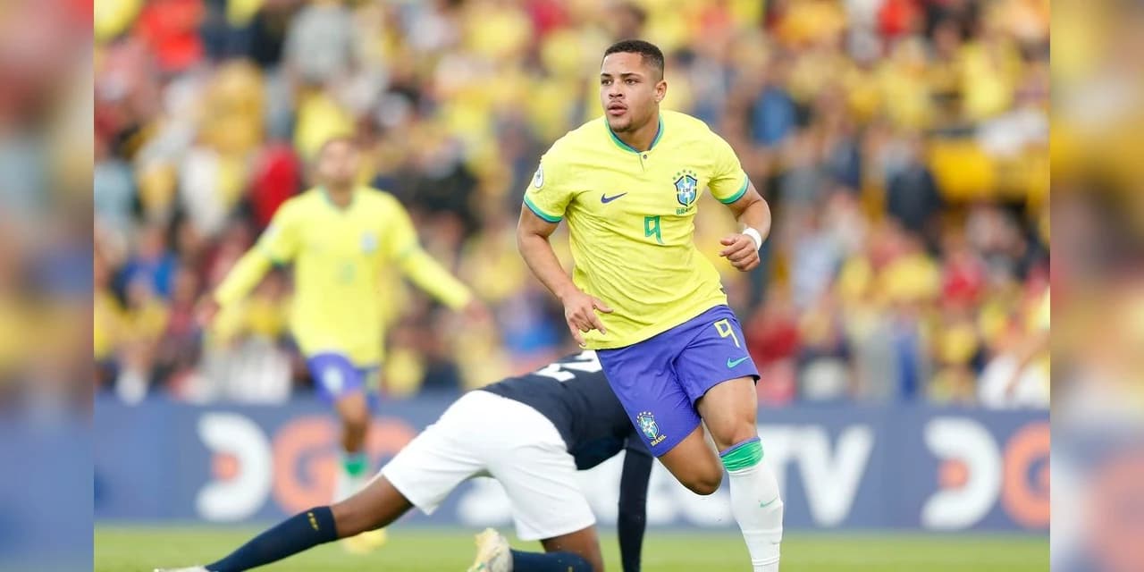 Com dois gols de Vitor Roque, Brasil vence o Equador no Sul-Americano Sub-20