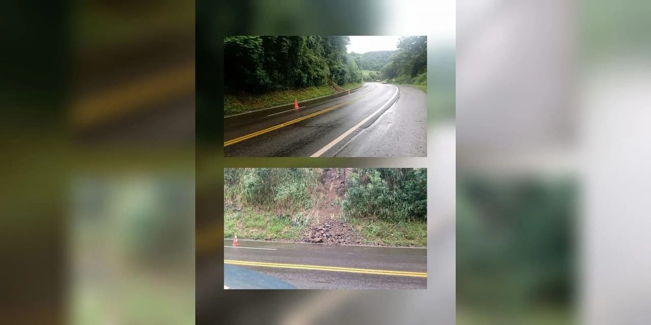 PRF registra desmoronamento na pista da BR 277, em Candói