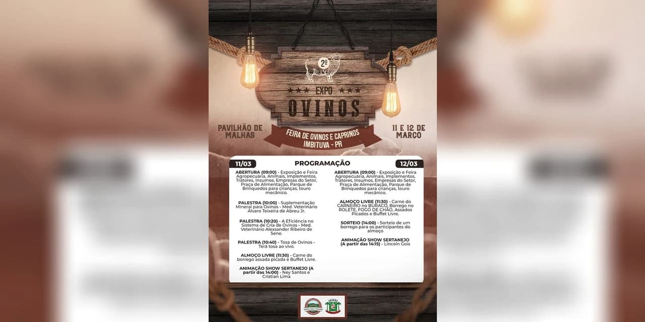 2ª Expo Ovinos de Imbituva ocorre nos dias 11 e 12 de março