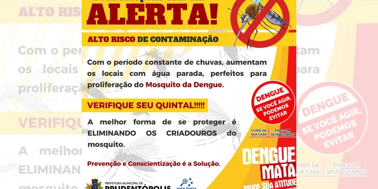 Prefeitura alerta para prevenção contra dengue; casos estão sendo notificados, diz assessoria