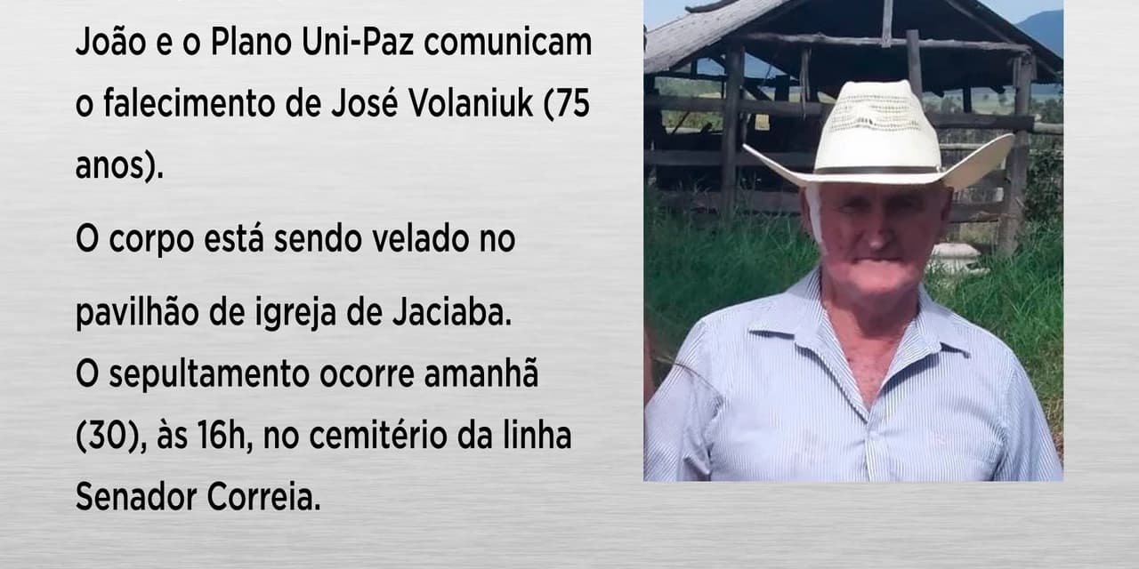 É com pesar que comunicamos o falecimento de José Volaniuk (75 anos)