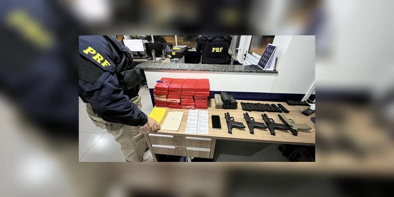 Mulher é presa pela PRF transportando armas e cocaína, em Céu Azul