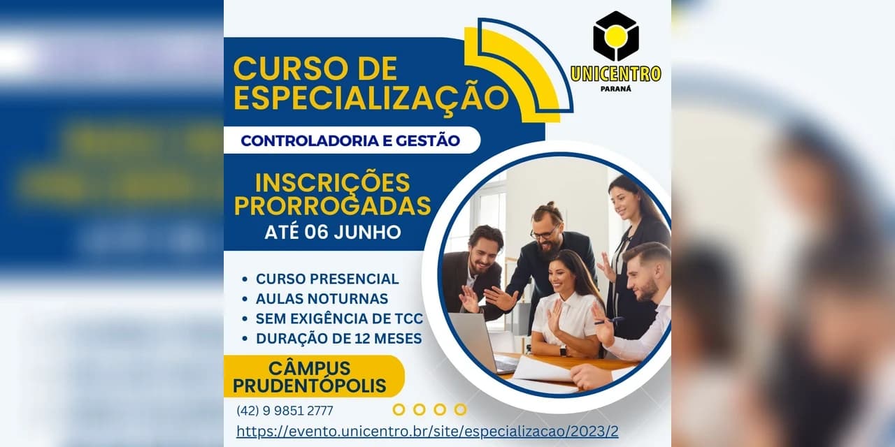 Unicentro: inscrições para pós-graduação em Controladoria e Gestão são prorrogadas até 06 de junho
