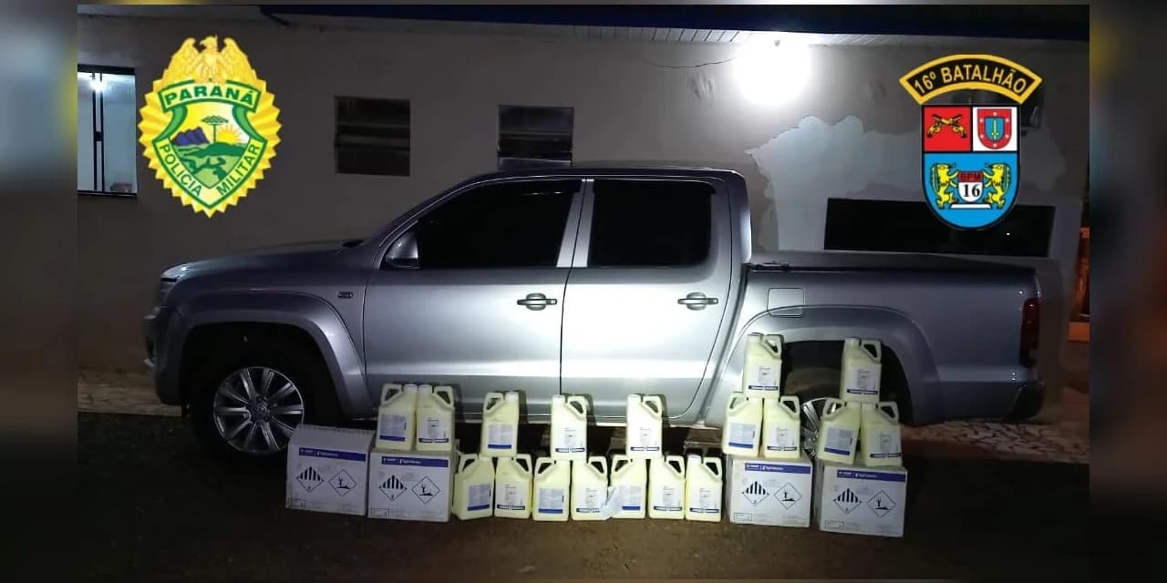 Em Manoel Ribas polícia realiza a apreensão de 18 galões de agrotóxico de origem Paraguaia