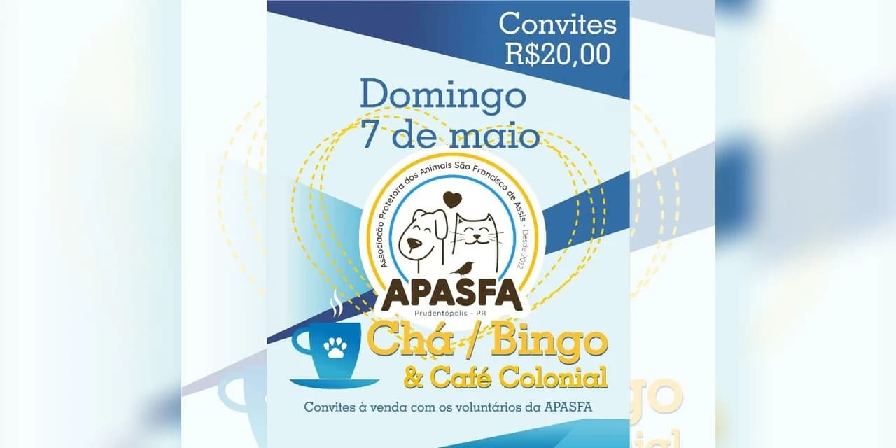 Apasfa realiza chá beneficente neste domingo (07), na AABB